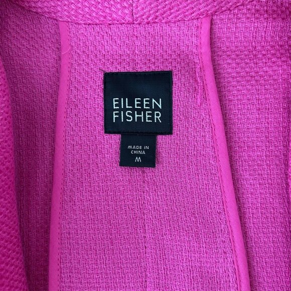 Eileen Fisher Blazer Sz M Pink Linen Blend Open Front Textured Pockets Preppy - Picture 7 of 11
